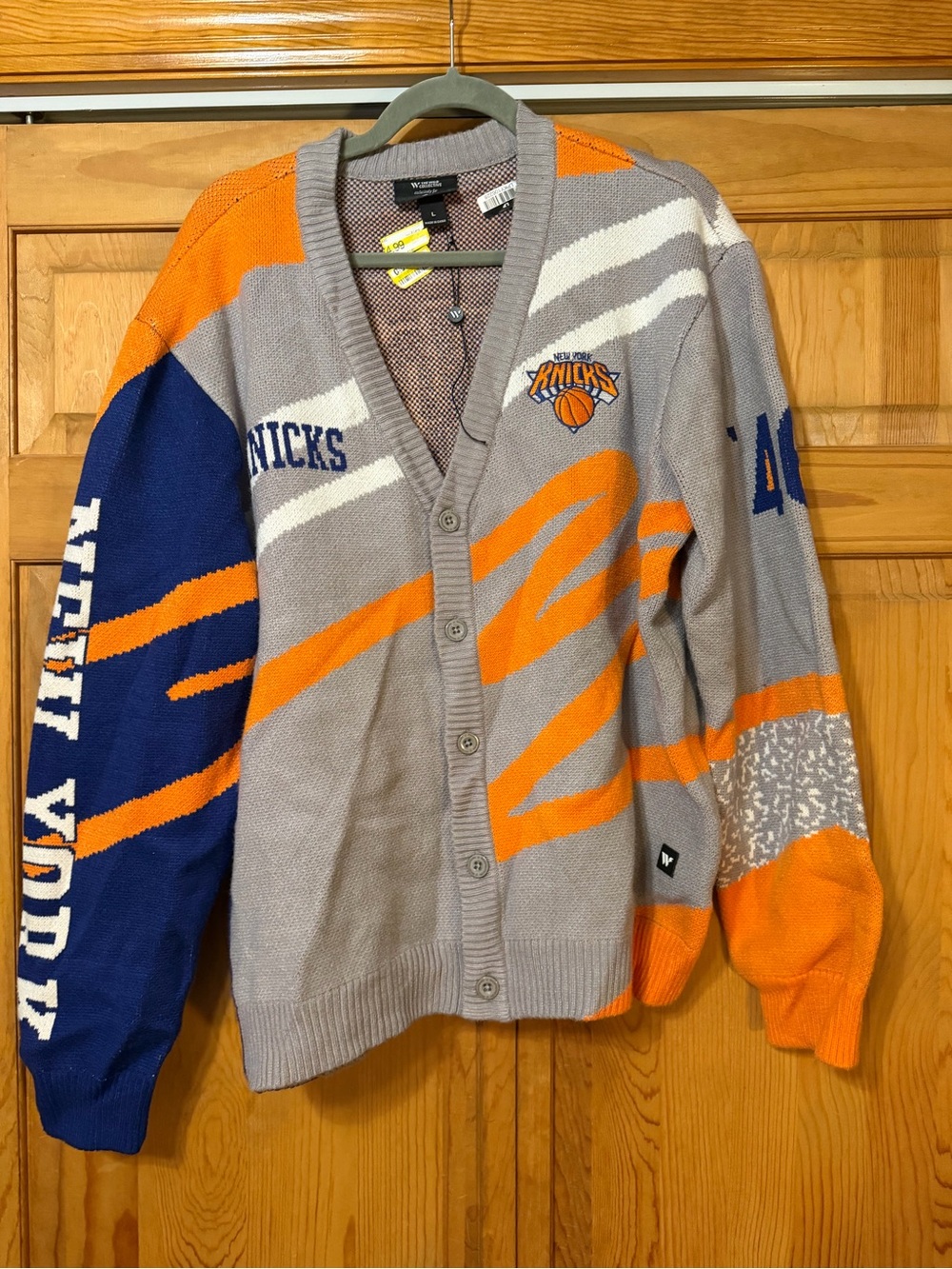 MIA Gray Orange and Blue New York Knicks Button Cardigan
